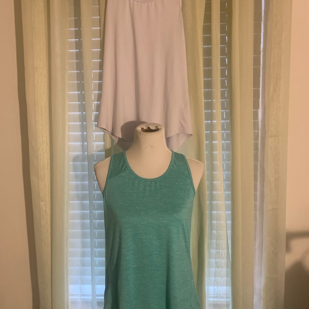Yoga Teal and White Tank Tops